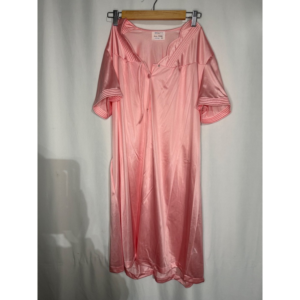Vintage JCPenney Pink Nylon Robe Antron III Button Front Short Sleeve USA Large